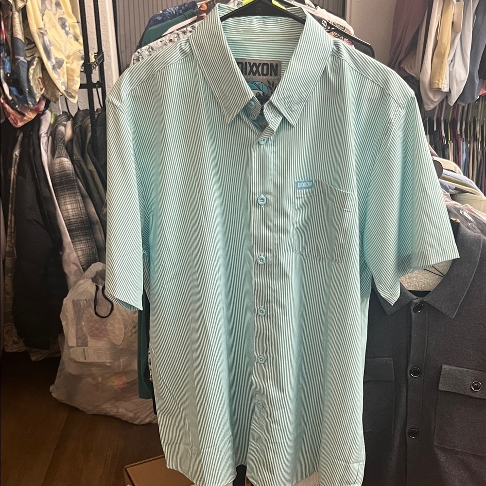DIXXON “Benny” Men's Aqua Blue Striped Shirt